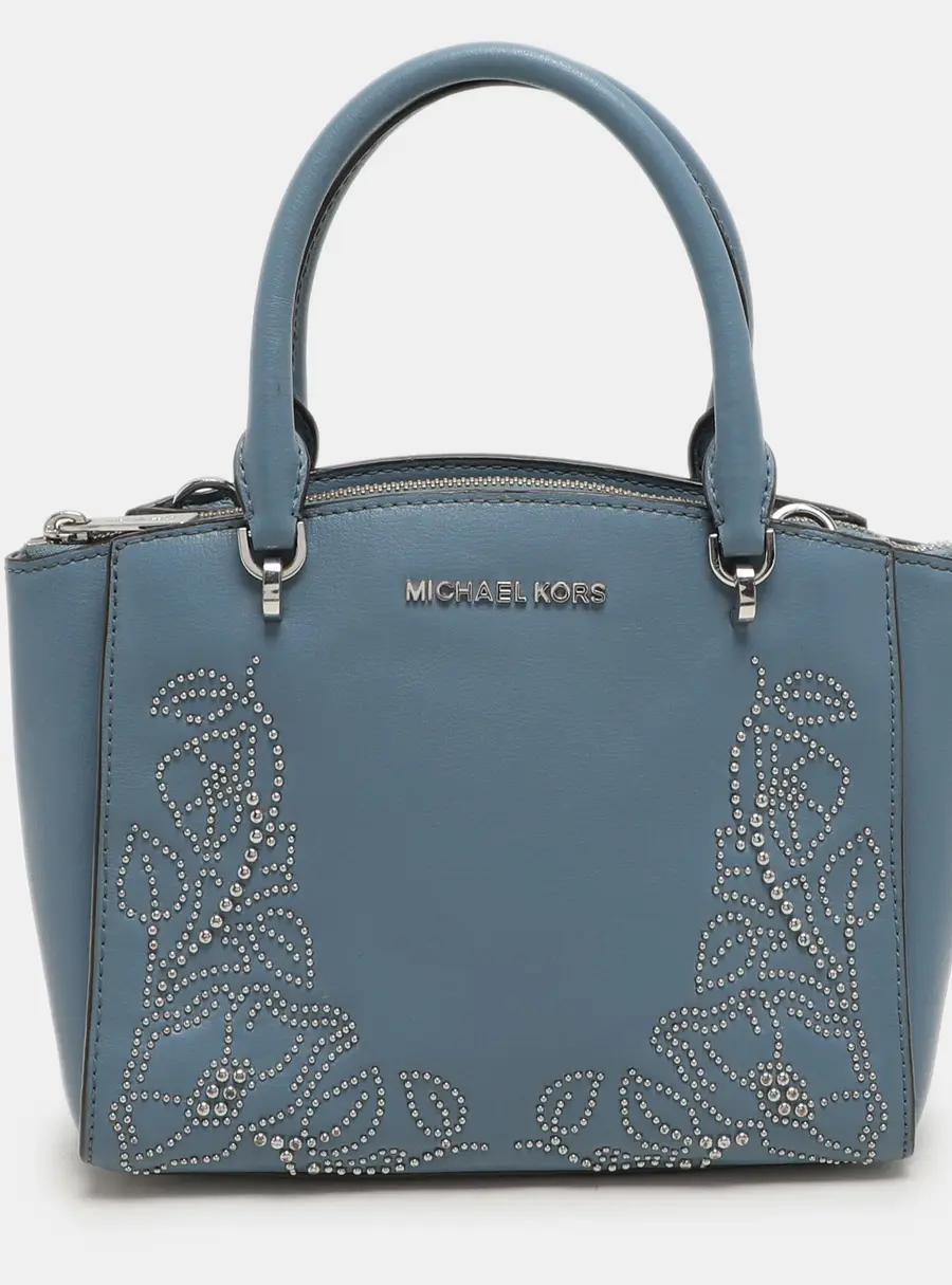 Michael Kors Blue Leather Studded Ellis Satchel