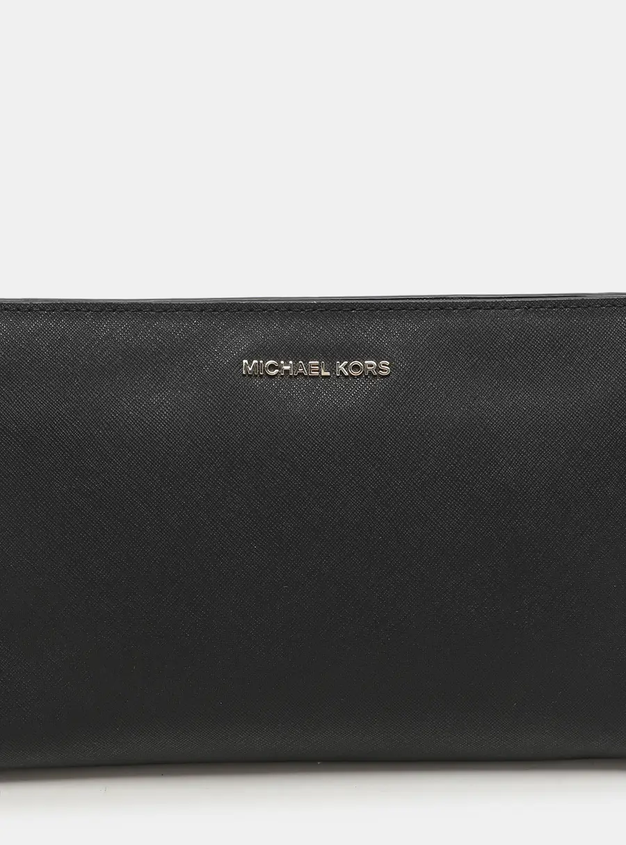 Michael Kors Black Leather Large Jet Set Travel Crossbody Bag