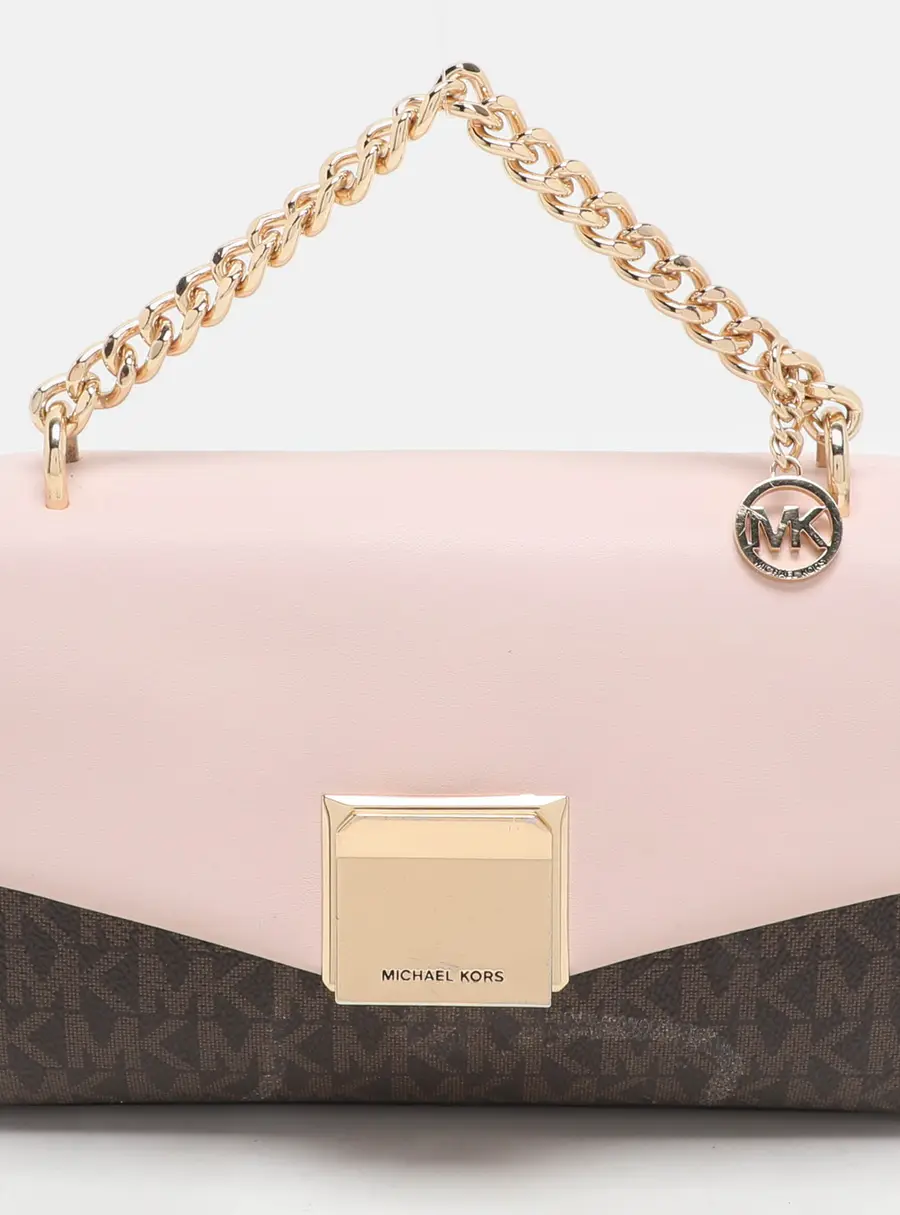 Michael Kors Brown/Pink Signature Coated Canvas And Leather Small Lita Crossbody Bag