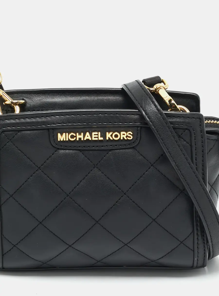 Michael Kors Black Quilted Leather Mini Selma Crossbody Bag