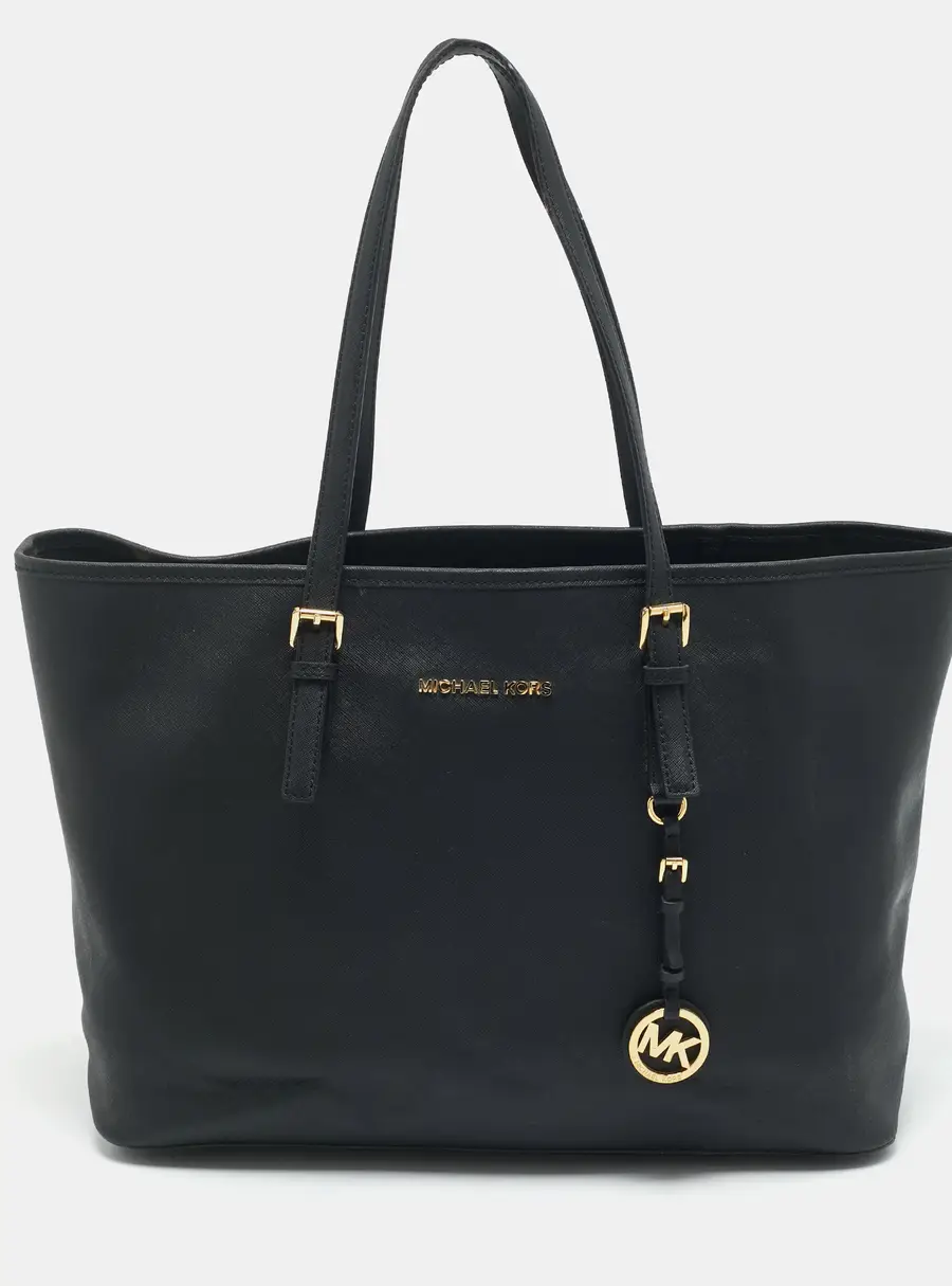 Michael Kors Jet Set Large Black Leather Shopper Tote