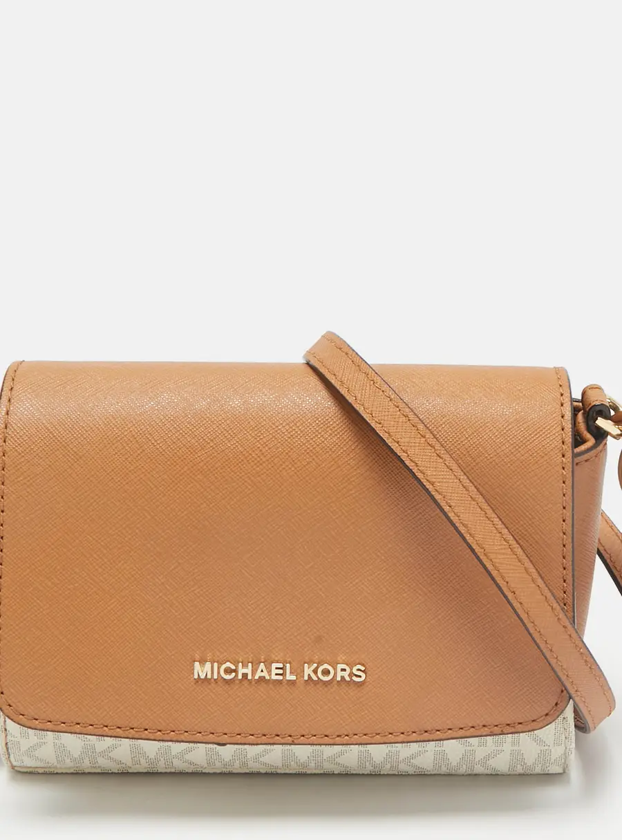 Michael Kors Brown Coated Canvas and Faux Leather Crossbody Bags