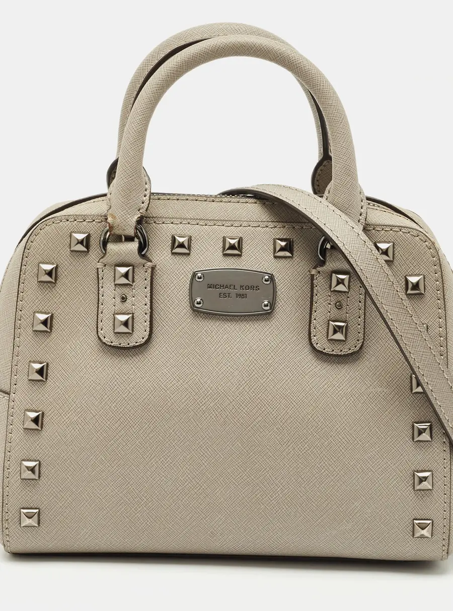 Michael Kors Grey Leather Mini Studded Sandrine Satchel