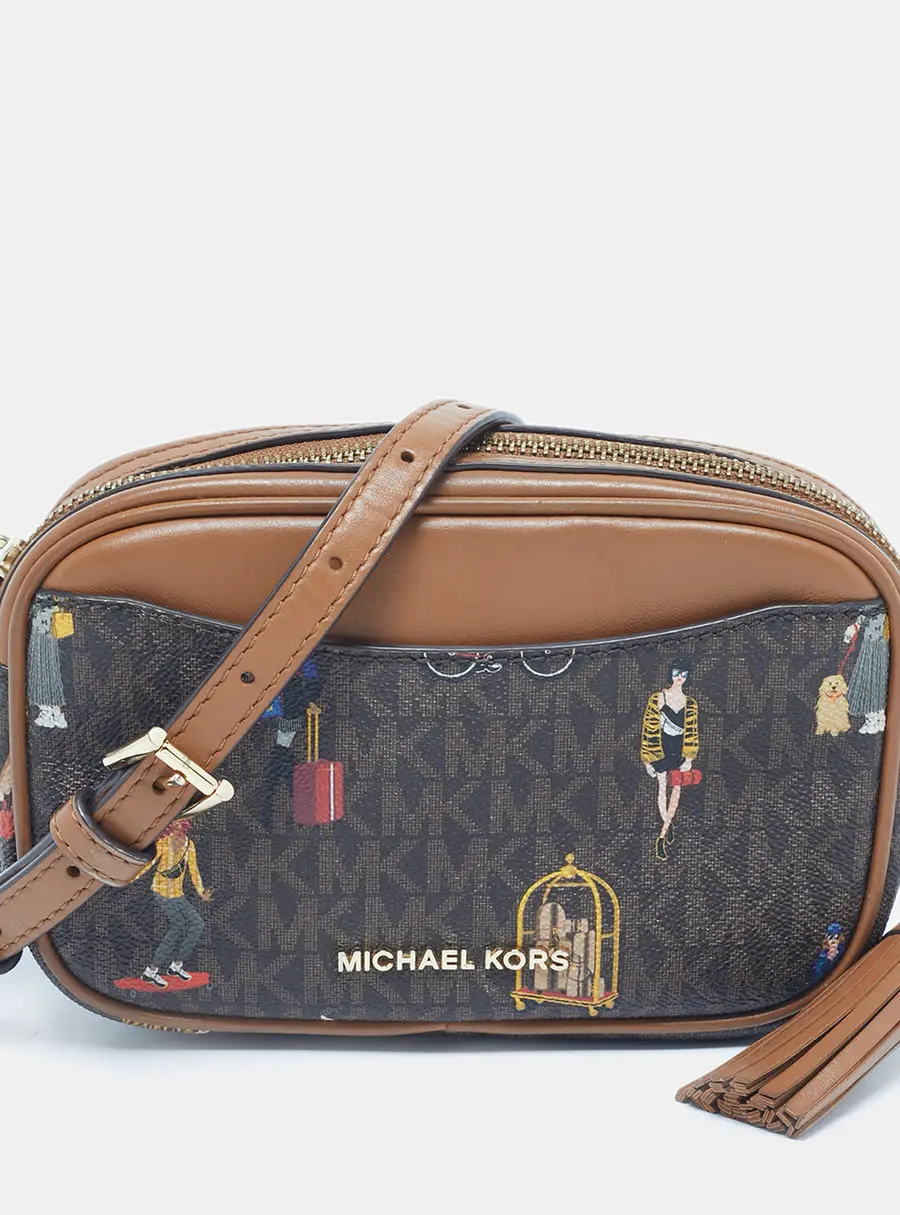 Michael Kors Brown Signature Coated Canvas Jet Set Girls Convertible Belt Bag