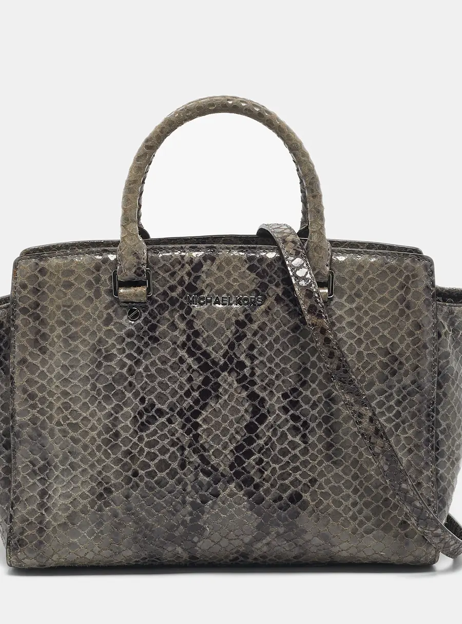 Michael Kors Selma Grey Python Effect Leather Tote Bag