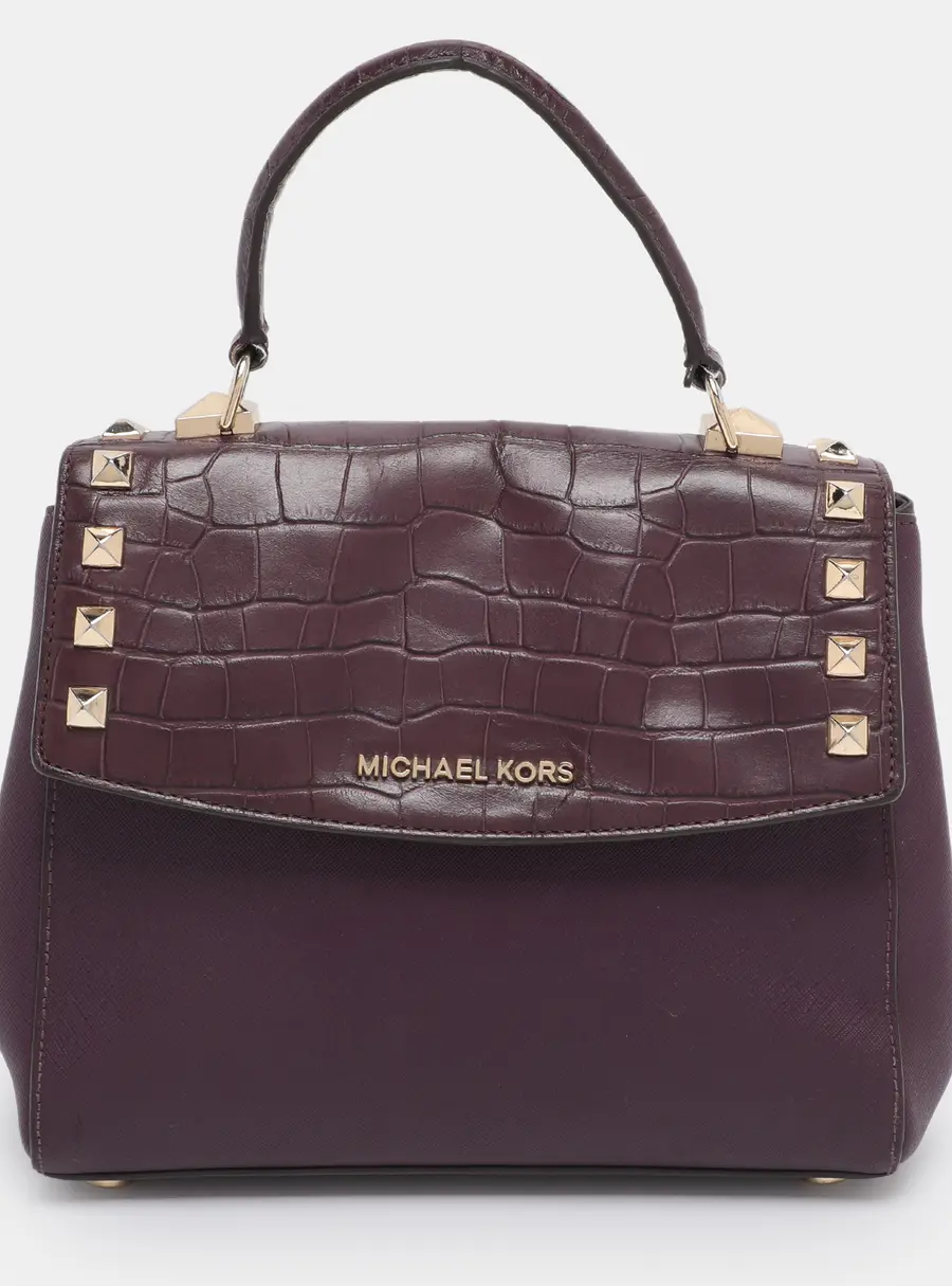 Michael Kors Karla Burgundy Croc Embossed Leather and Leather Satchel