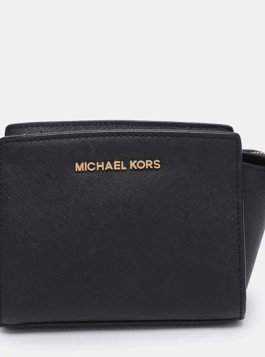 Michael Kors Black Leather Mini Selma Crossbody Bag