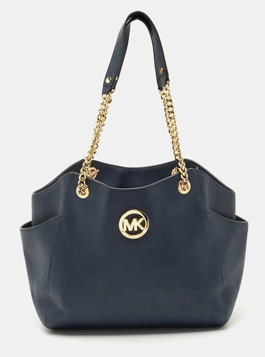 Michael Kors Navy Blue Leather Jet Set Travel Chain Tote