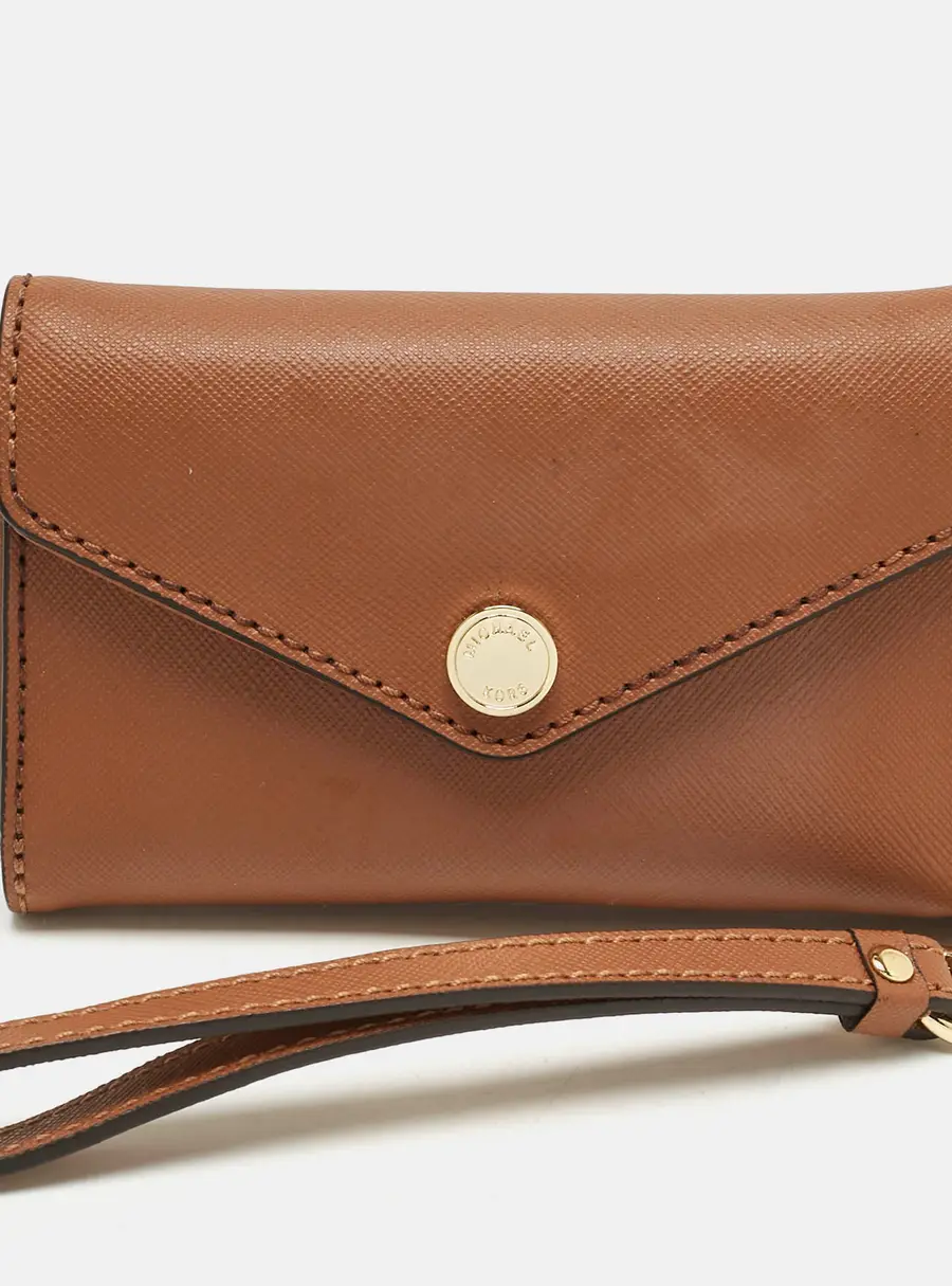 Michael Kors Brown Leather Phone Wristlet Compact Wallet