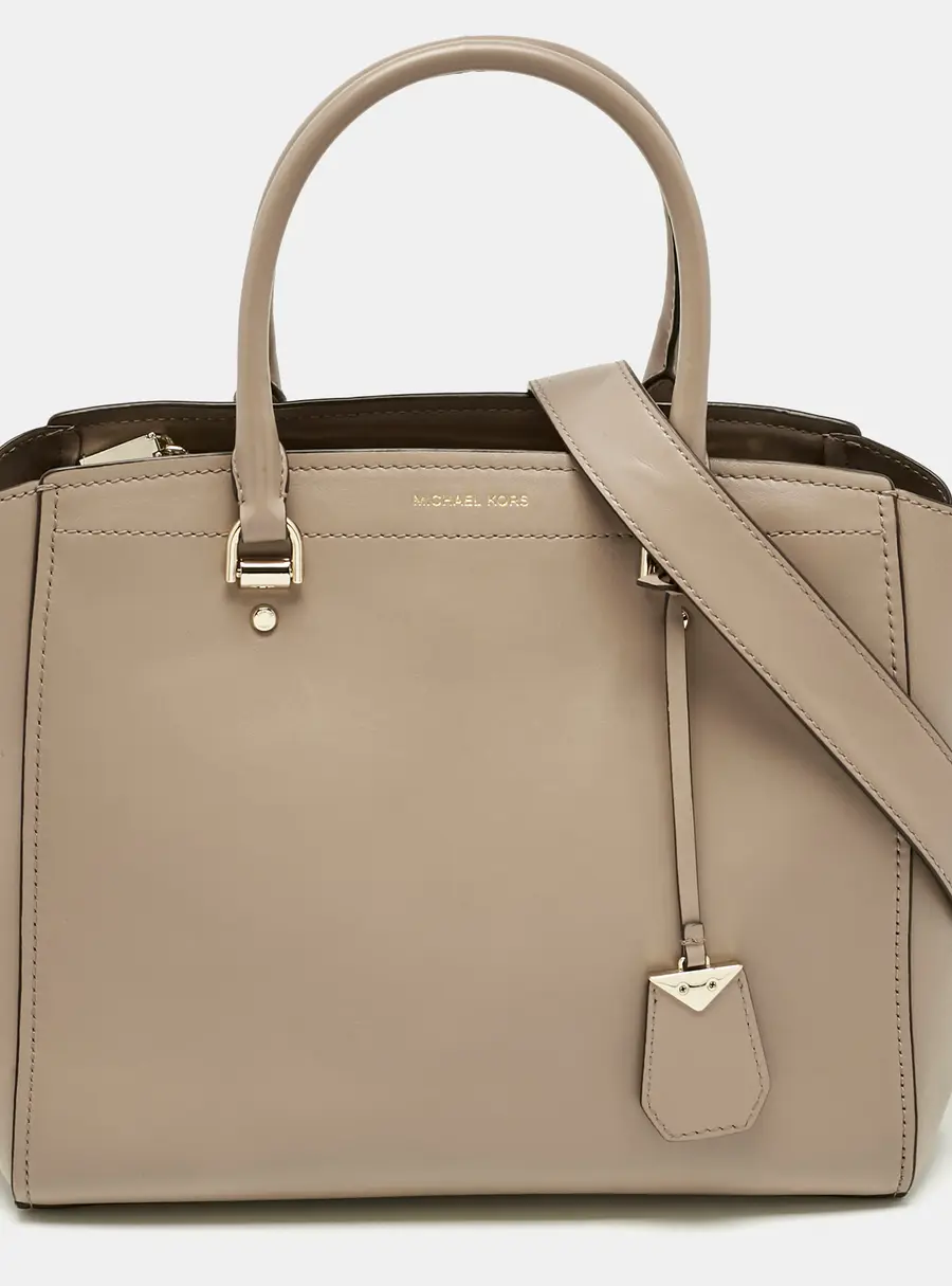 Michael Kors Benning Large Beige Leather Satchel