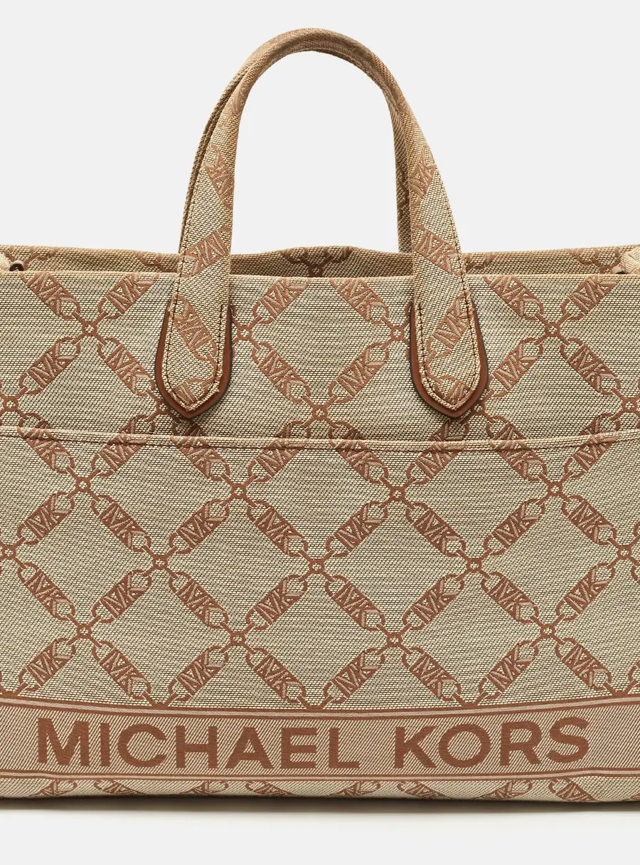 Michael Kors Beige/Brown Logo Jacquard Canvas Large GIgi Tote