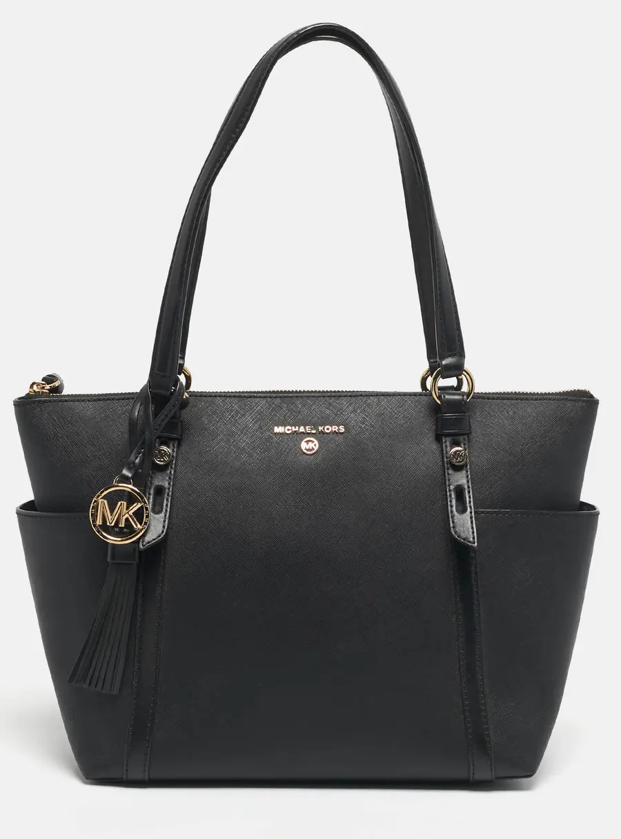 Michael Kors Black Leather Medium Sullivan Top Zip Tote