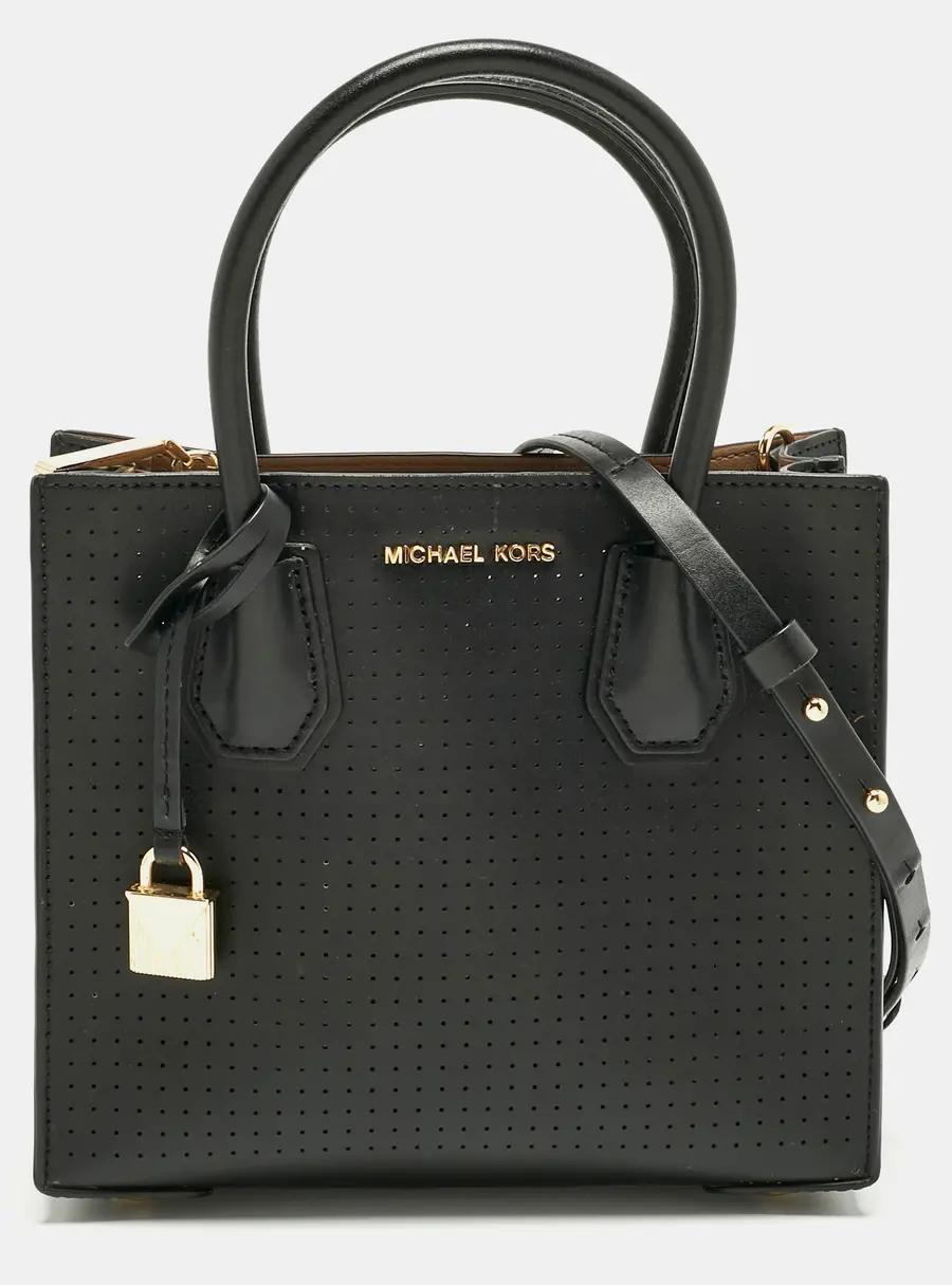 Michael Kors Black Perforated Leather Small Mercer Tote