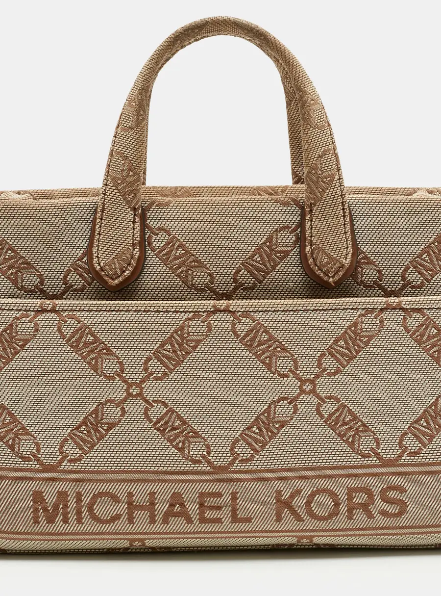 Michael Kors Beige Empire Logo Jacquard Canvas Small Gigi Tote