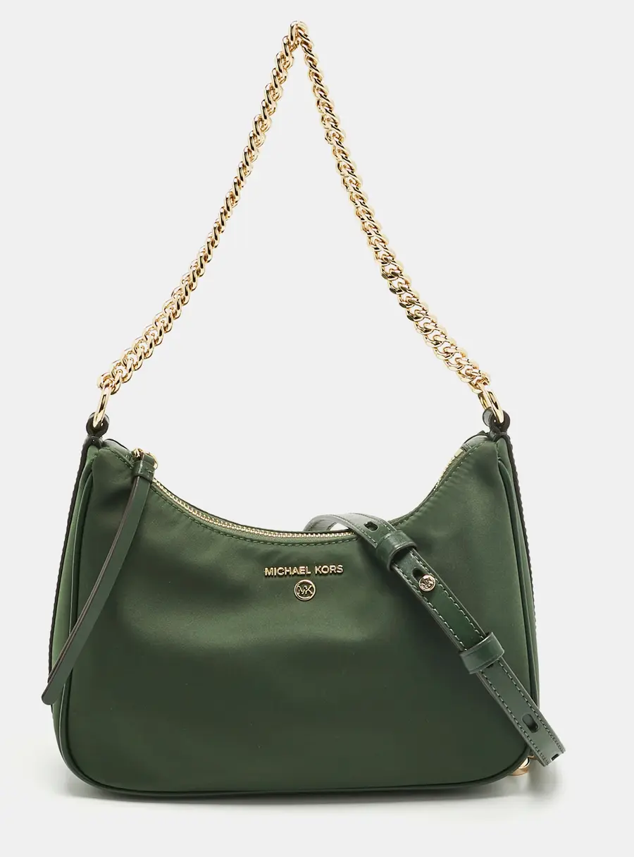 Michael Kors Green Nylon and Leather Gabardine Crossbody Bag