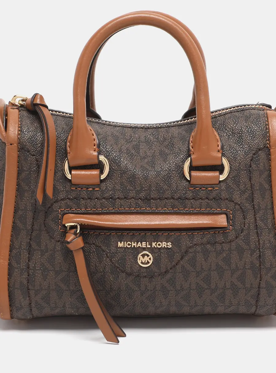 Michael Kors Brown Coated Canvas and Leather Extra Small Carine Satchel