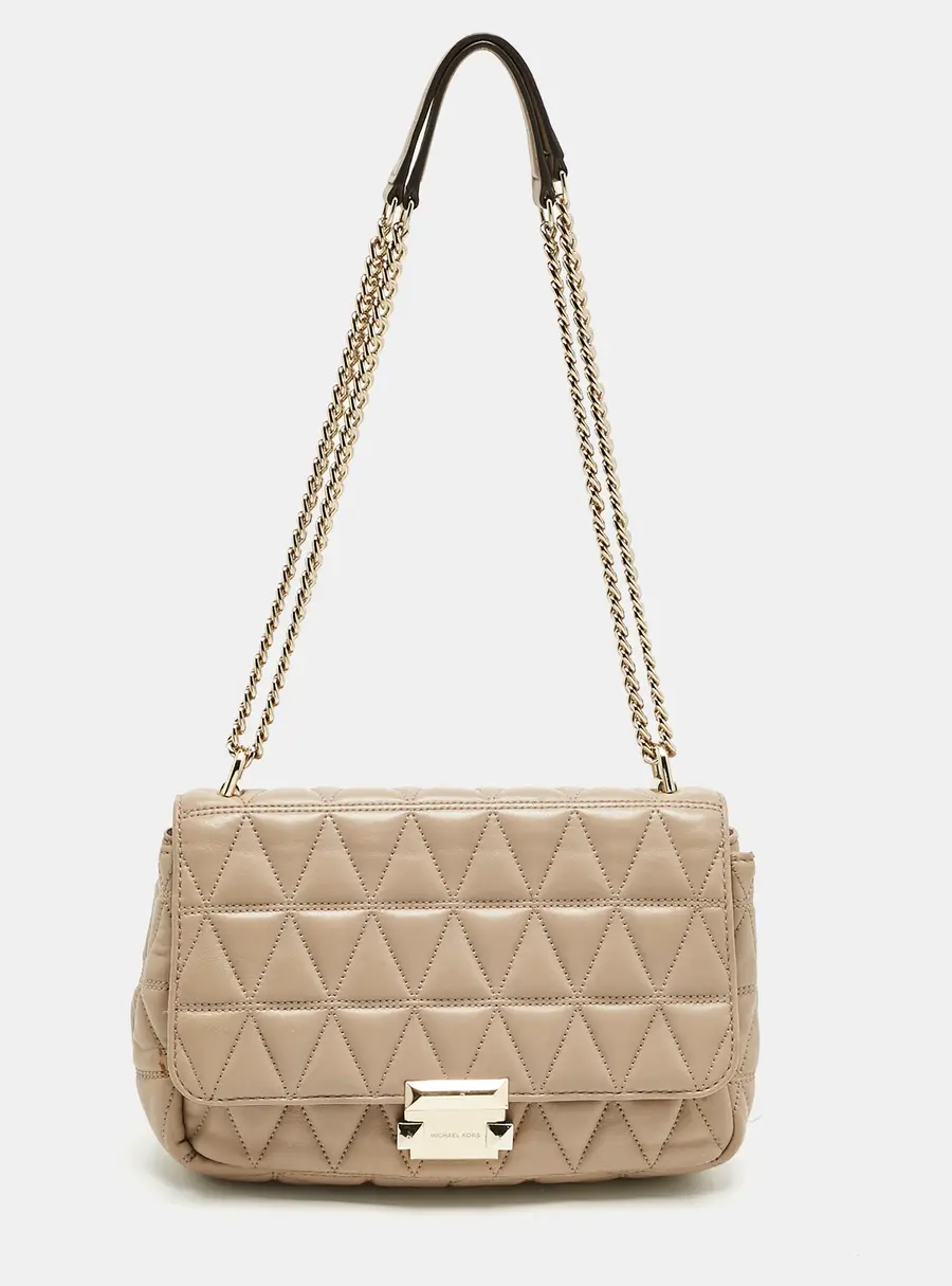 Micheal Kors Beige Quilted Leather Large Sloan Shoulder Bag