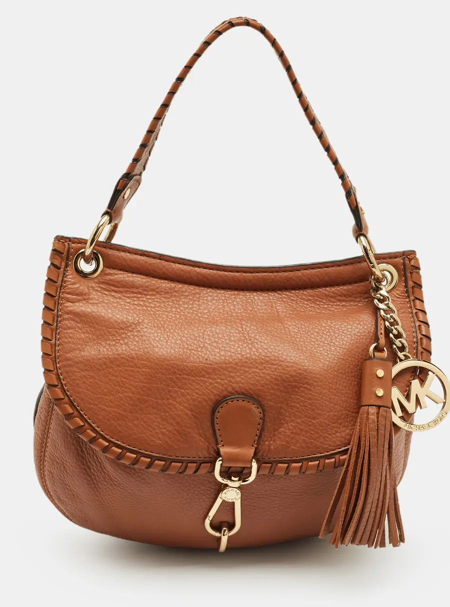 Michael Kors Brown Leather Tassel Braided Flap Hobo