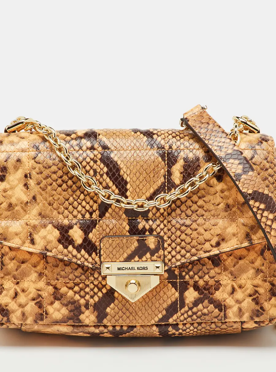 Michael Kors Cream/Black Python Embossed Leather Large Soho Shoulder Bag