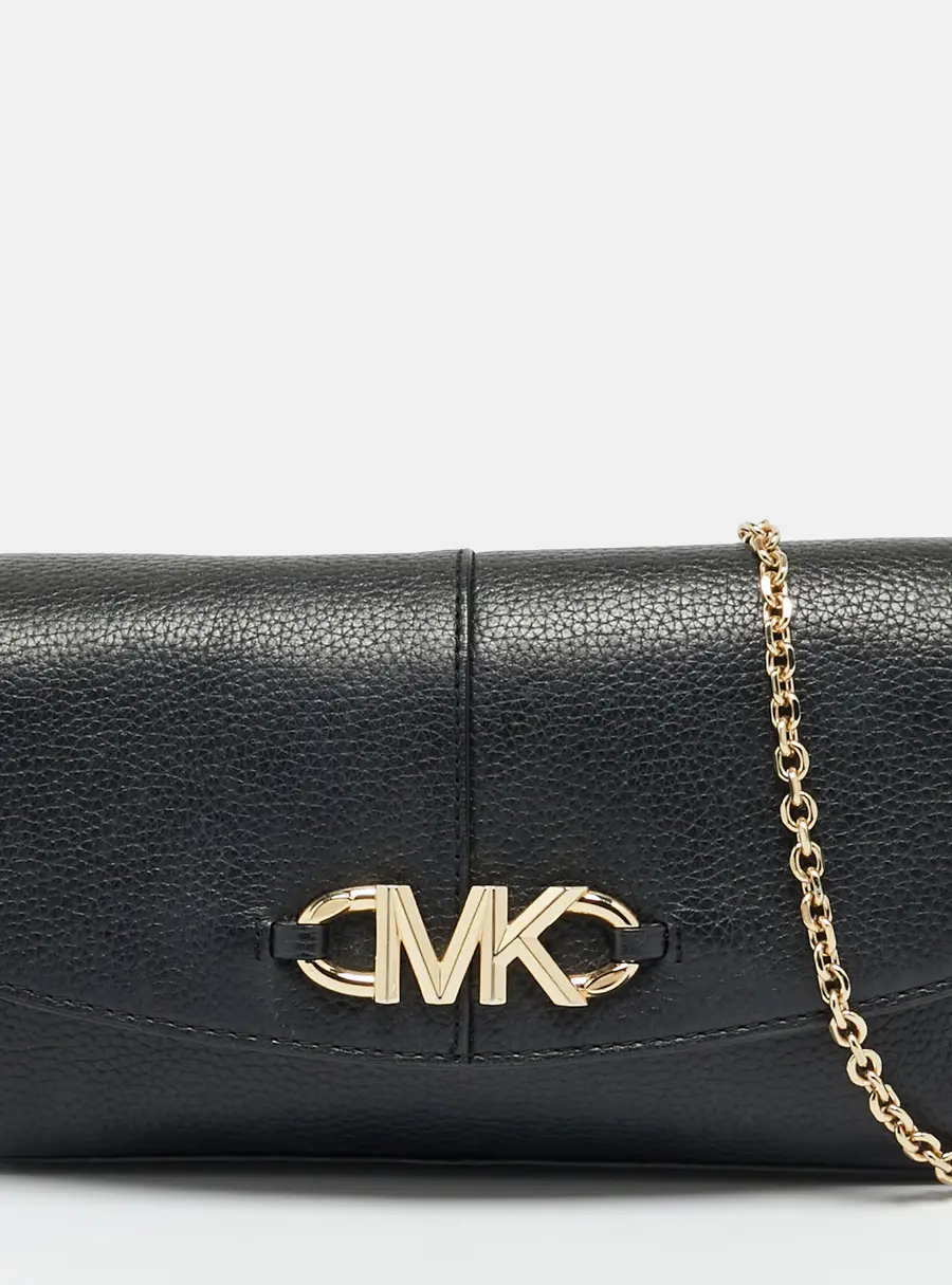 Michael Kors Izzy Large Black Leather Chain Clutch