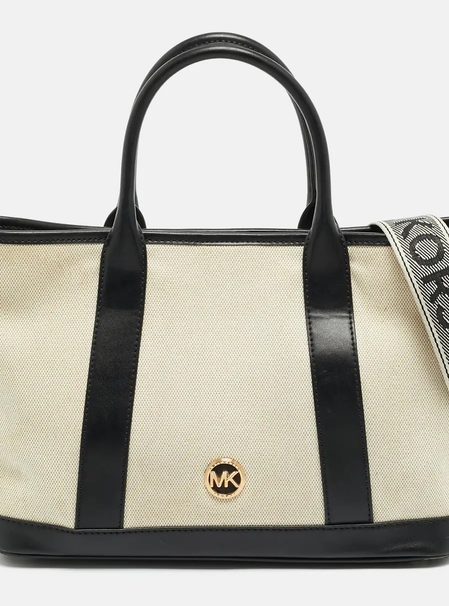 Michael Kors Luisa Medium Black/Natural Canvas and Faux Leather Tote
