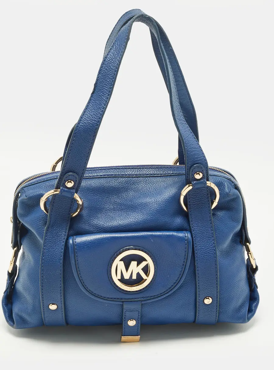 Michael Kors Fulton Blue Leather Satchel