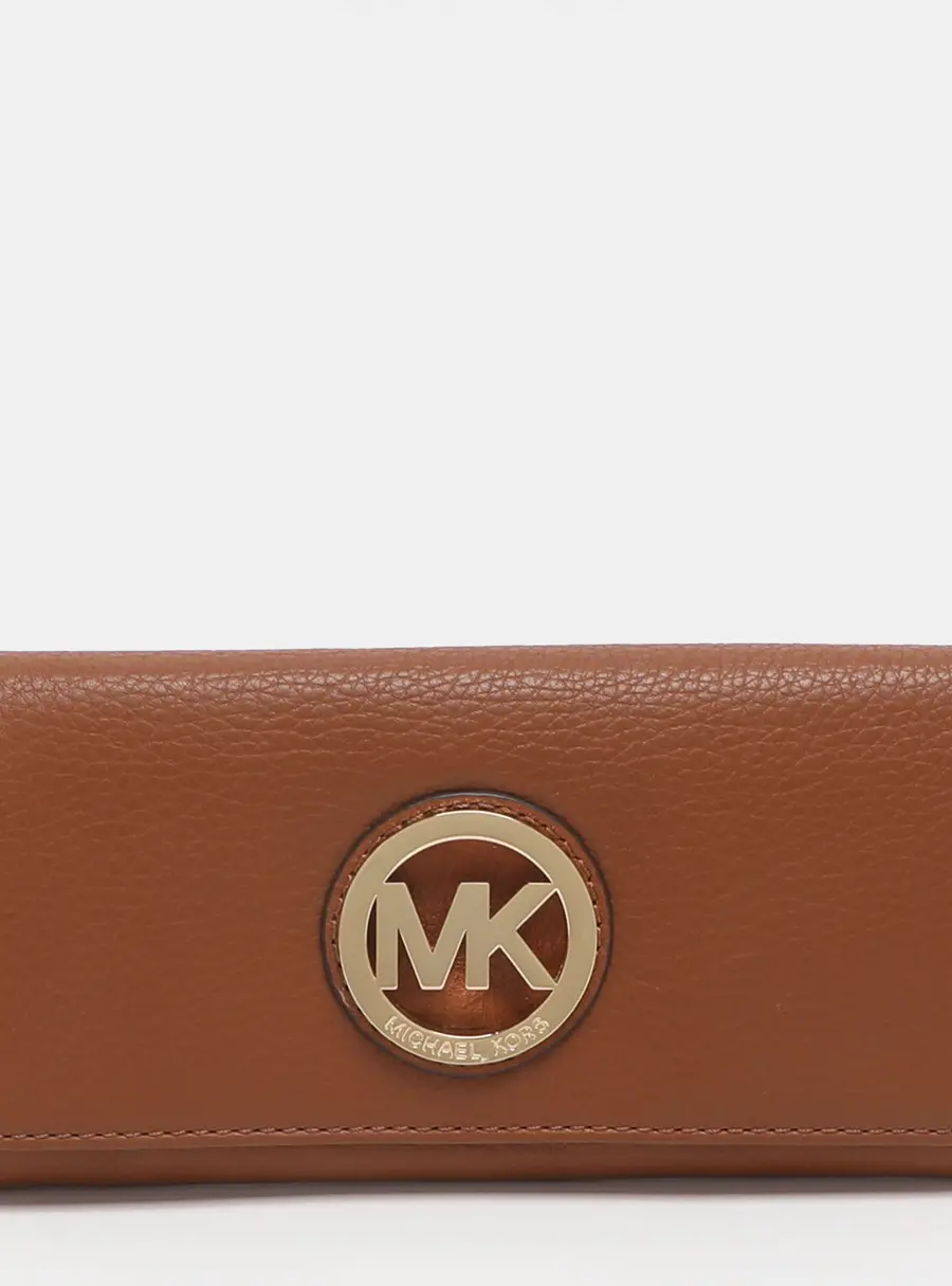 Michael Kors Fulton Brown Leather Flap Continental Wallet