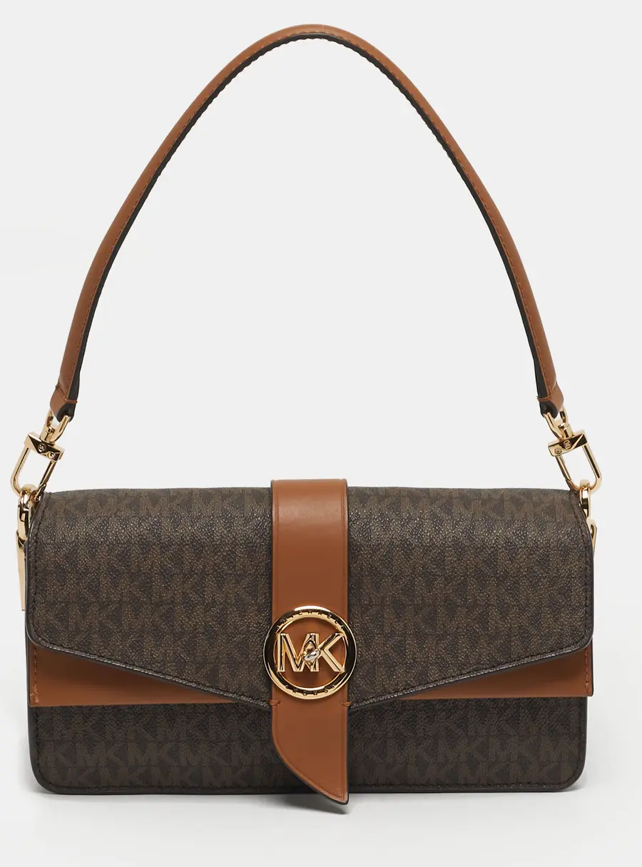 Michael Kors Greenwich Medium Signature Brown Coated Canvas and Leather Top Handle Bag