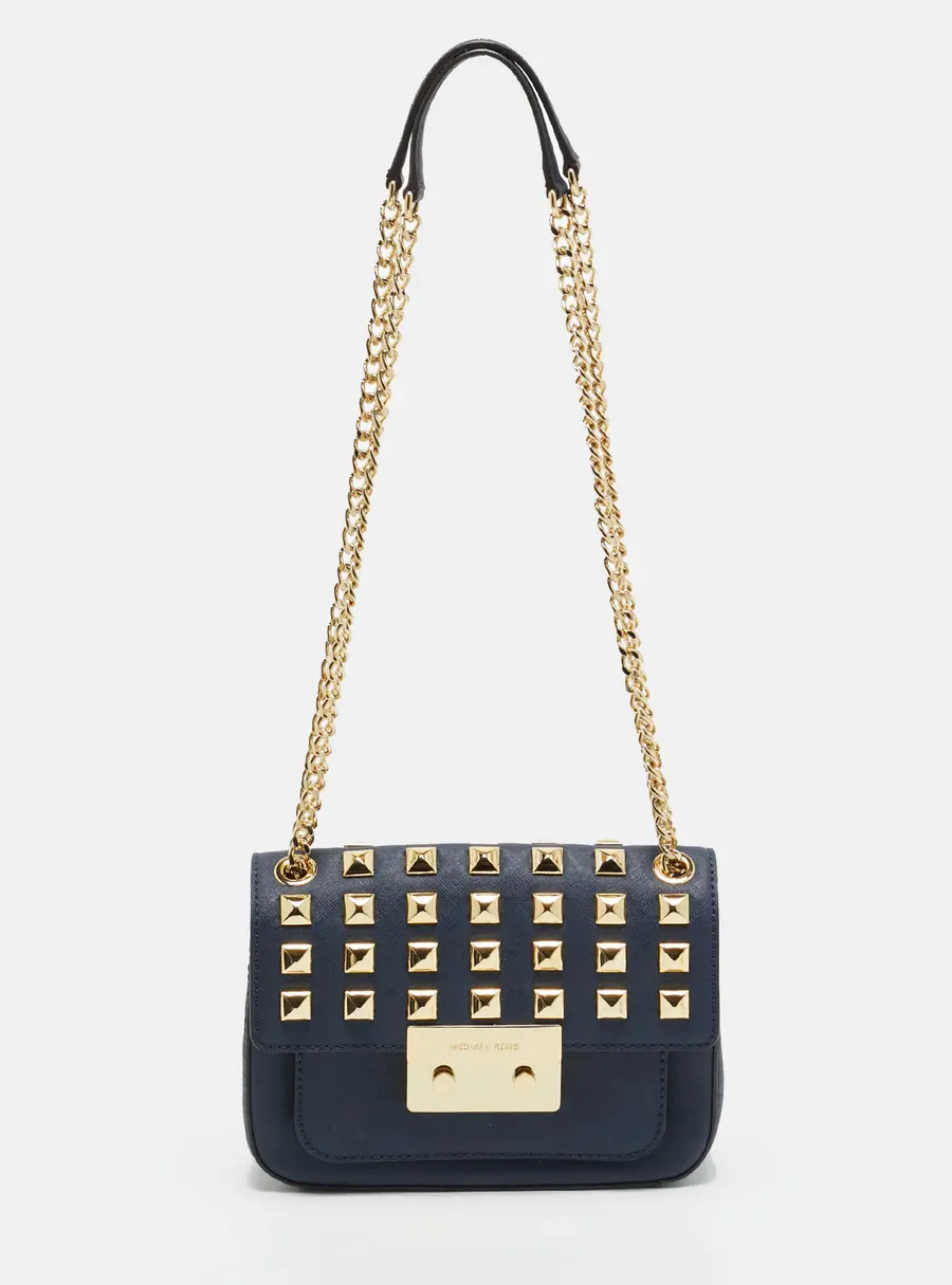 Michael Kors Studded Sloan Navy Blue Leather Shoulder Bag