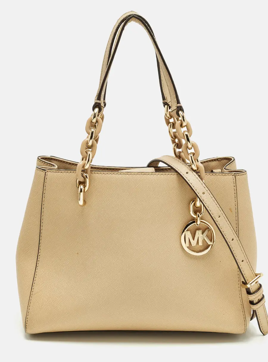 Michael Kors Cynthia Small Beige Leather Tote