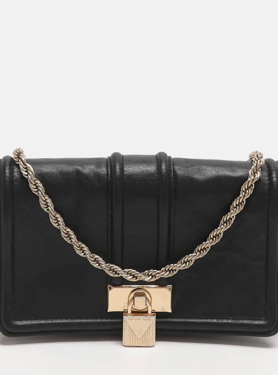 Michael Kors Padlock Black Leather Chain Shoulder Bag