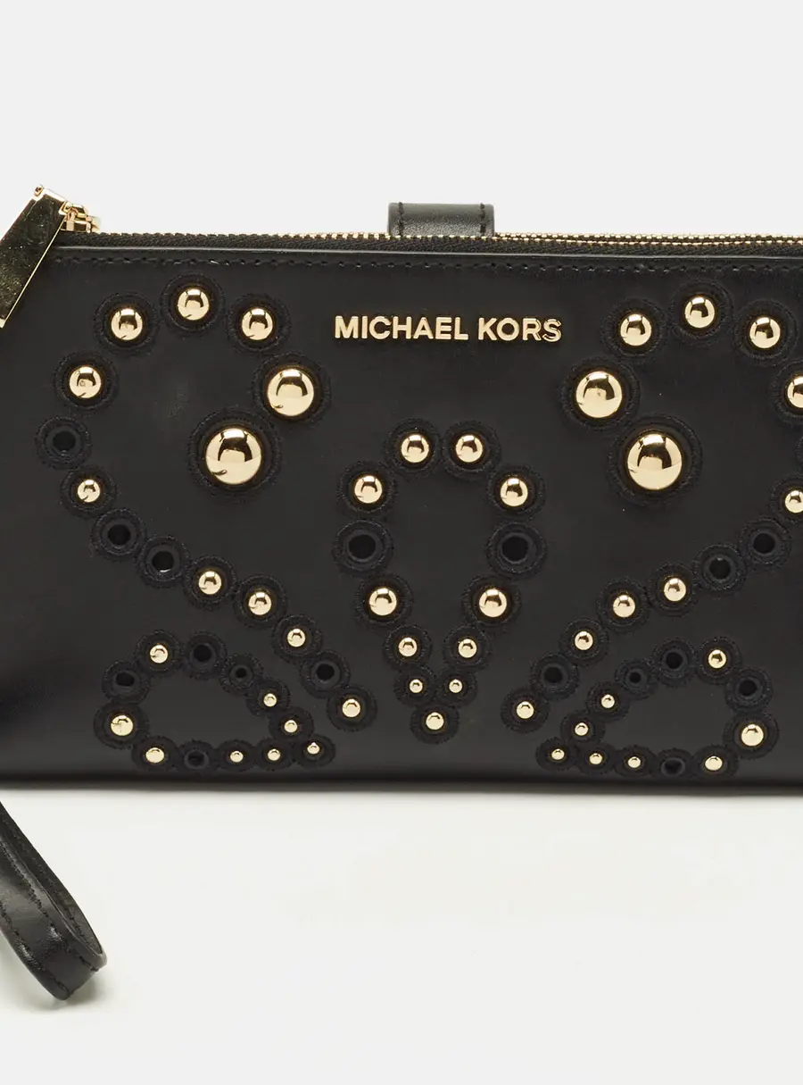 Michael Kors Adele Studded Black Leather Phone Wristlet Wallet