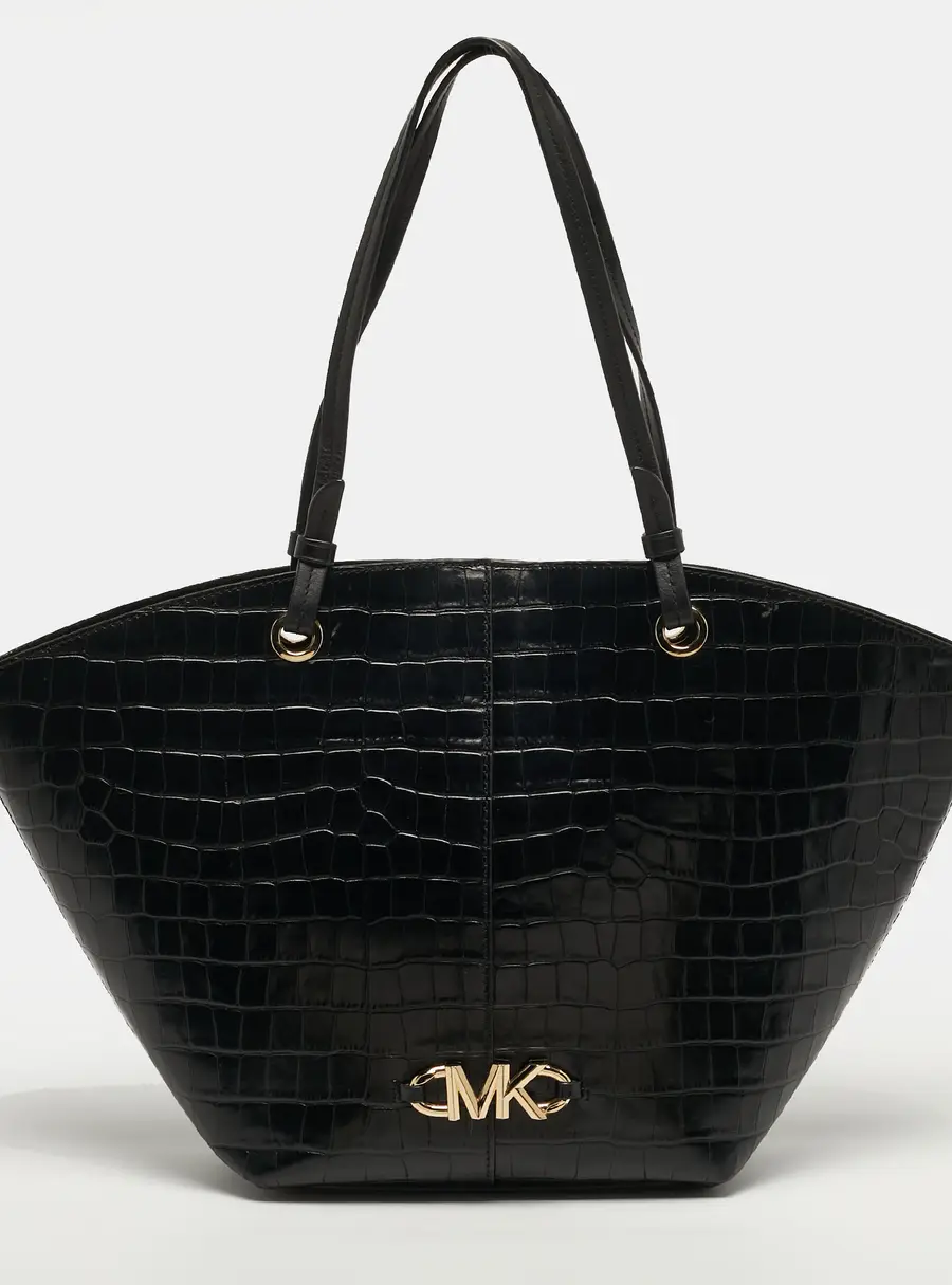Michael Kors Izzy Black Croc Embossed Leather Tote