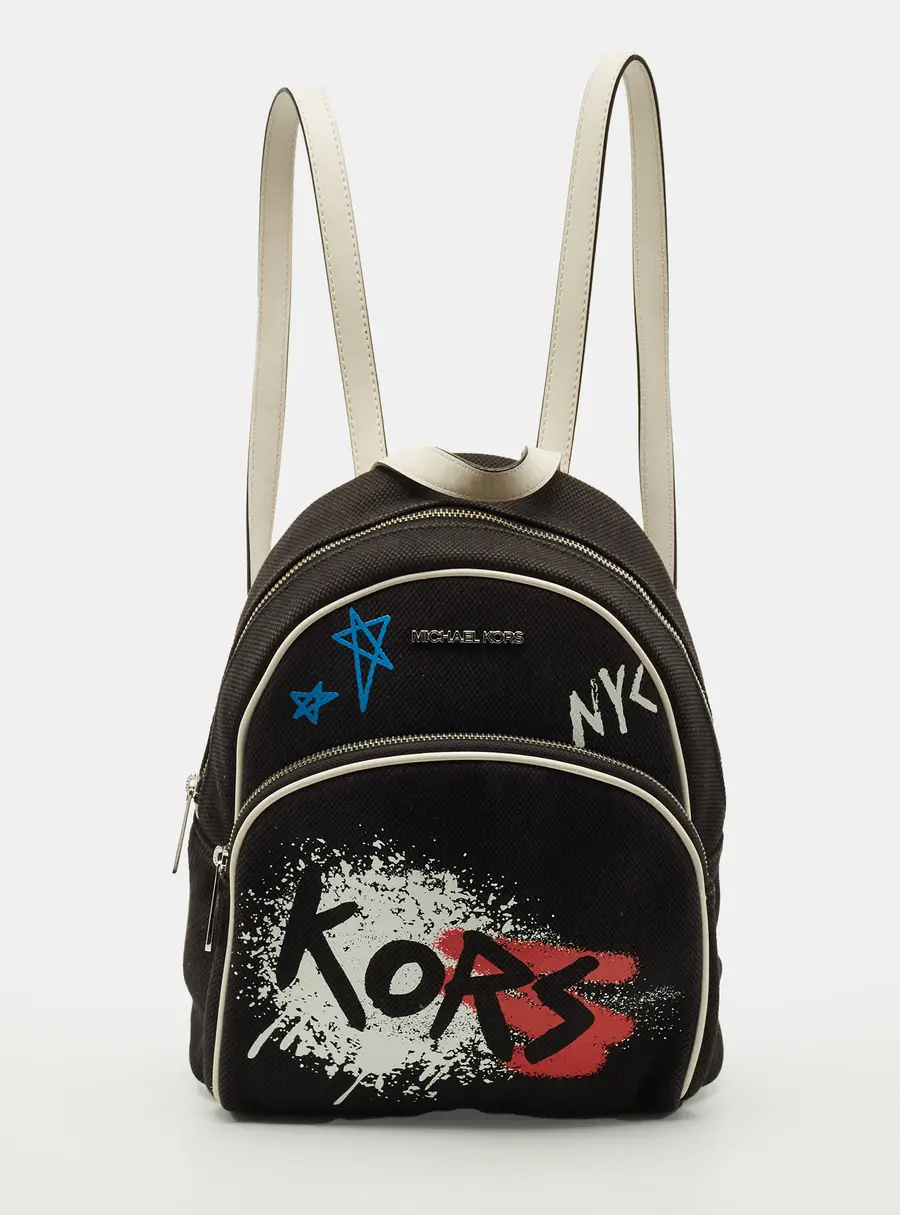 Michael Kors Abbey Small Black/White Canvas Graffiti Backpack