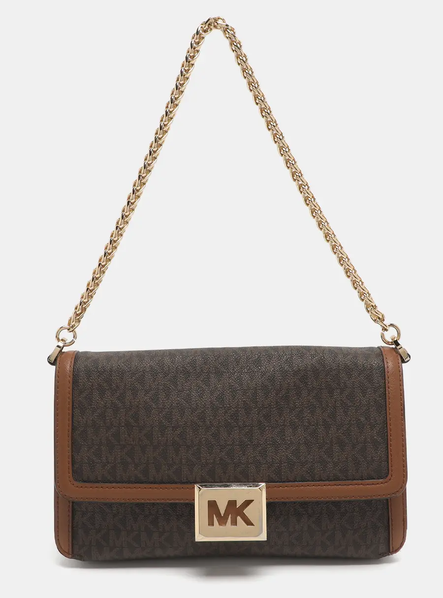 Michael Kors Sonia Medium Brown Signature Coated Canvas Shoulder Bag