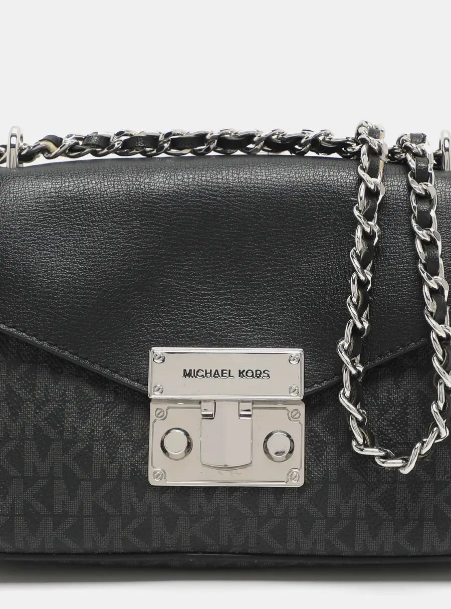 Michael Kors Rose Black/Grey Signature Coated Canvas and Leather Shoulder Bag
