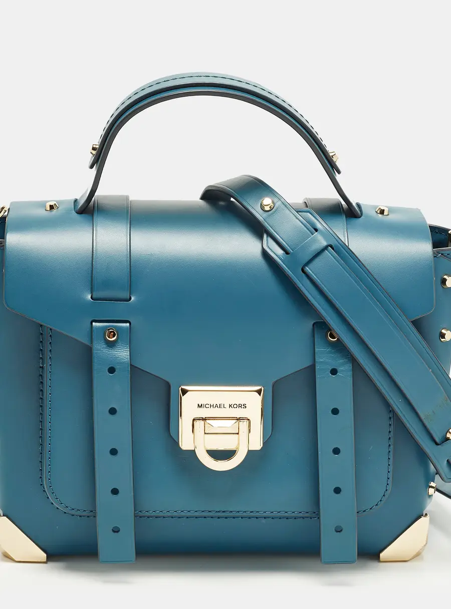 Michael Kors Manhattan Medium Blue Leather Top Handle Bag