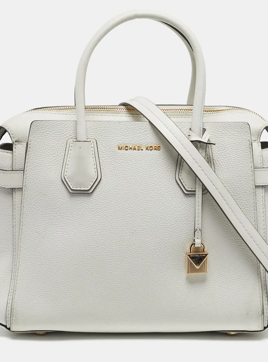 Michael Kors Belted Mercer Small White Leather Satchel