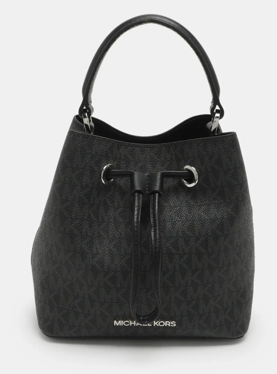 Michael Kors Suri Black Signature Coated Canvas and Leather Drawstring Bucket bag