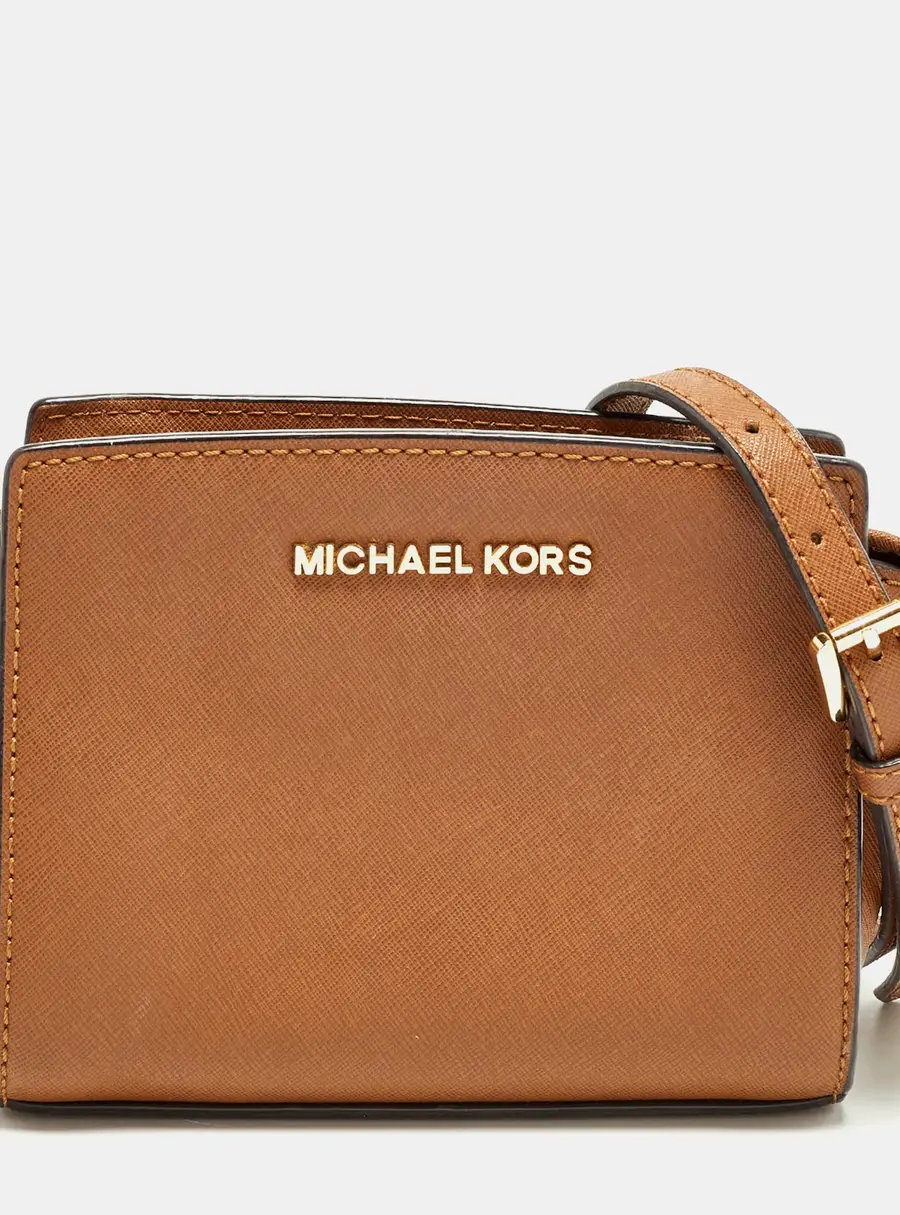Michael Kors Selma Mini Brown Saffiano Leather Crossbody Bag