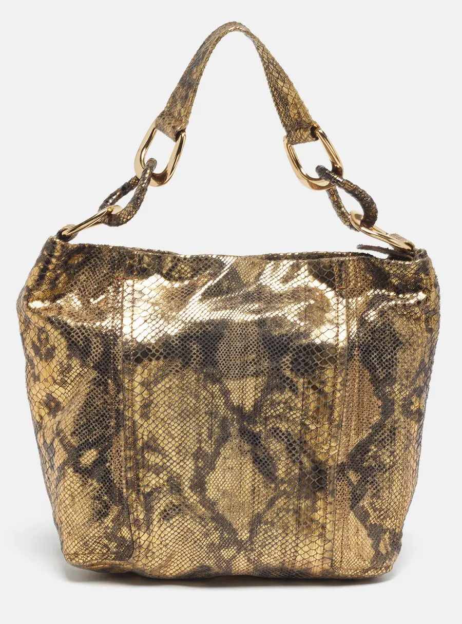 Michael Kors Chain Detail Gold Python Print Suede Hobo