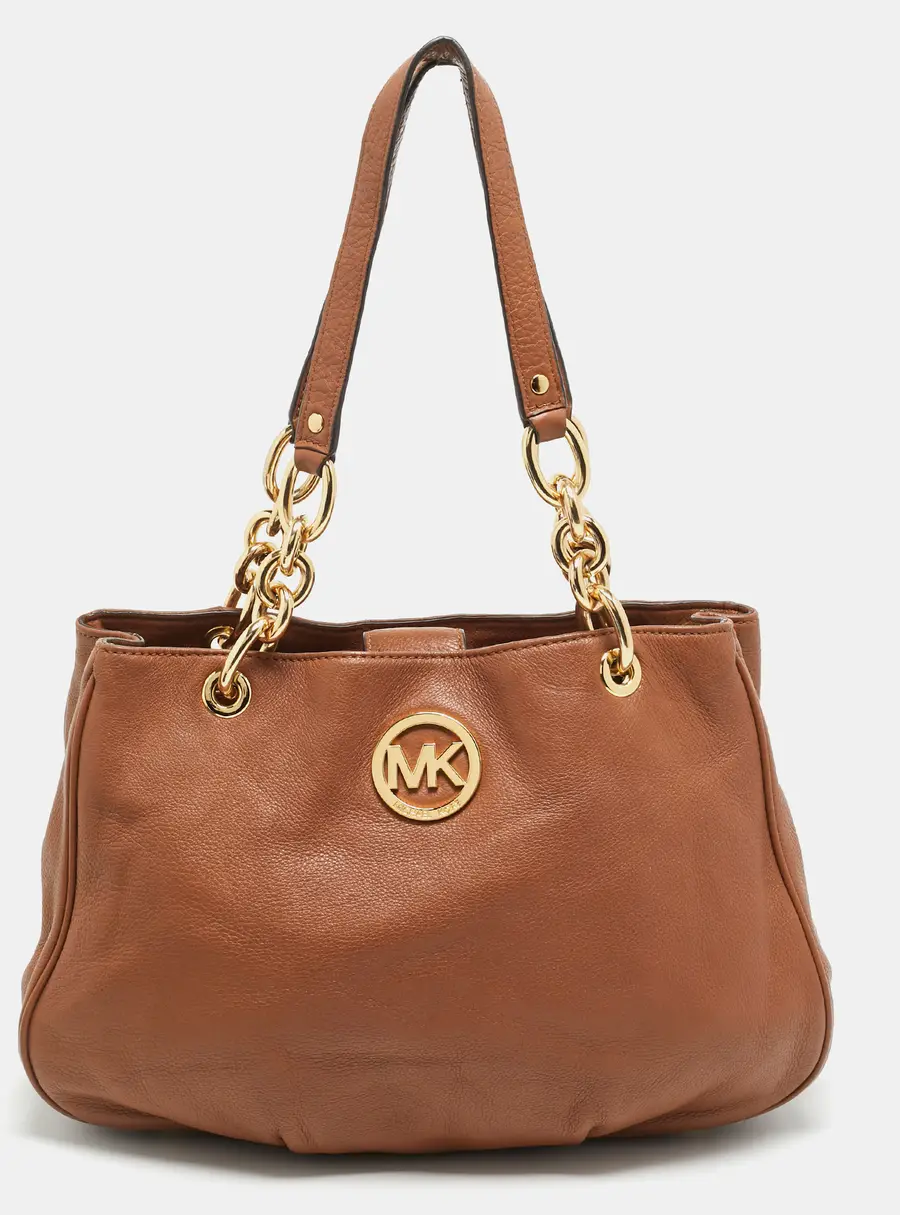Michael Kors Fulton Chain Brown Leather Shoulder Bag