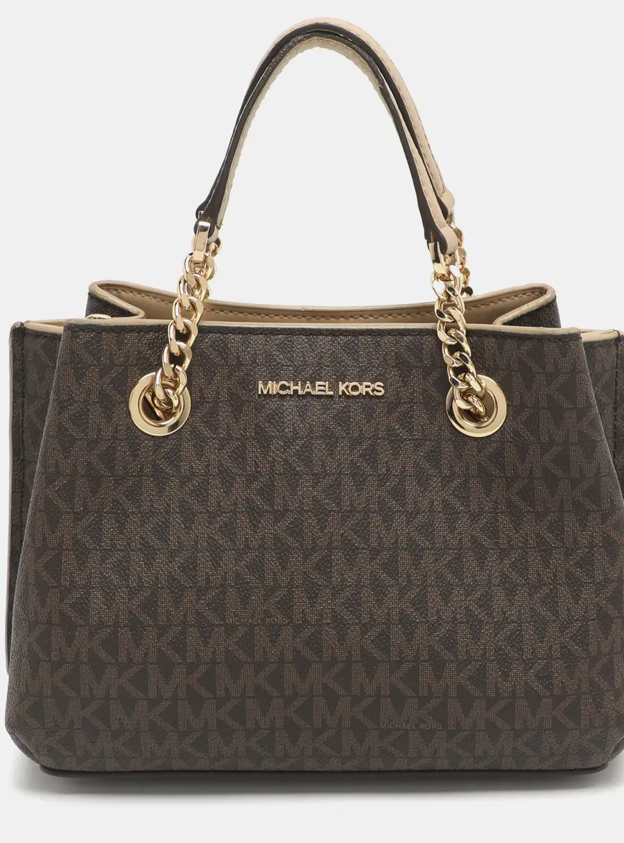 Michael Kors Teagen Small Brown Signature Coated Canvas Satchel