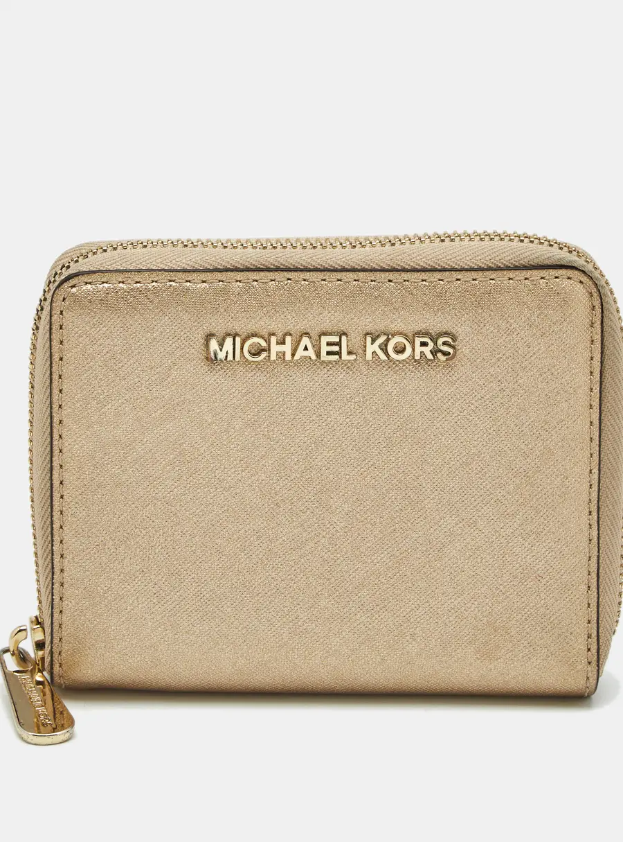 Michael Kors Jet Set Gold Leather Zip Around Wallet