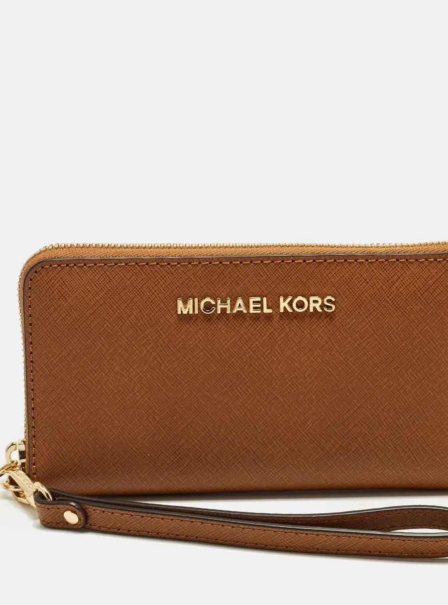 Michael Kors Jet Set Multifunction Phone Wristlet Brown Leather Wallet