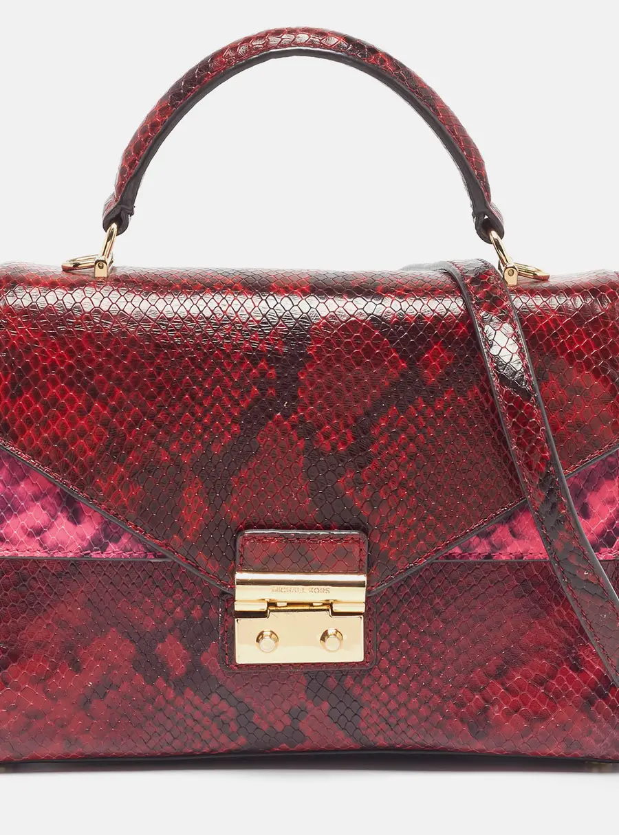 Michael Kors Sloan Flap Red/Pink Python Embossed Leather Top Handle Bag