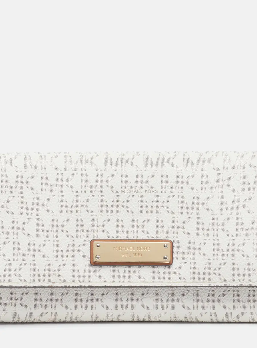 Michael Kors Logo White Signature Coated Canvas Trifold Wallet