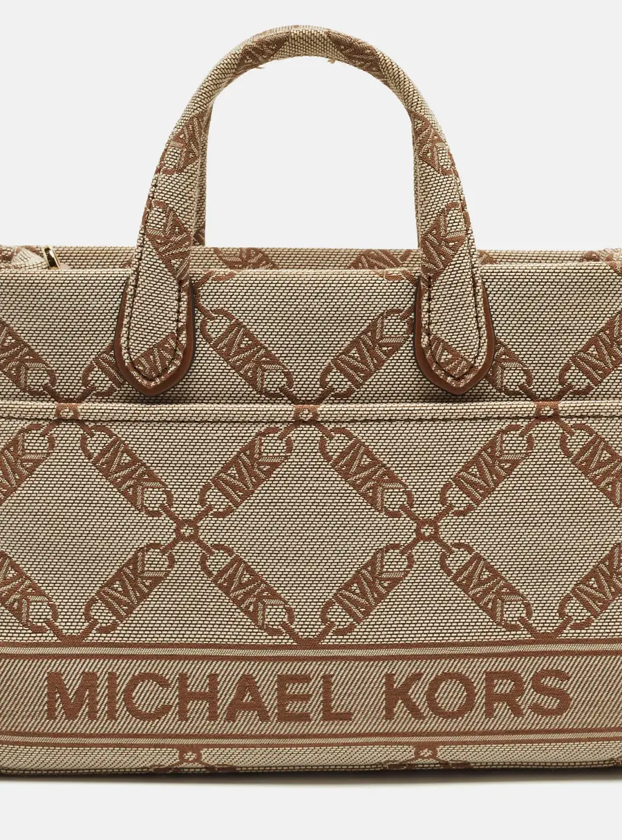 Michael Kors Gigi Small Beige Empire Logo Jacquard Tote