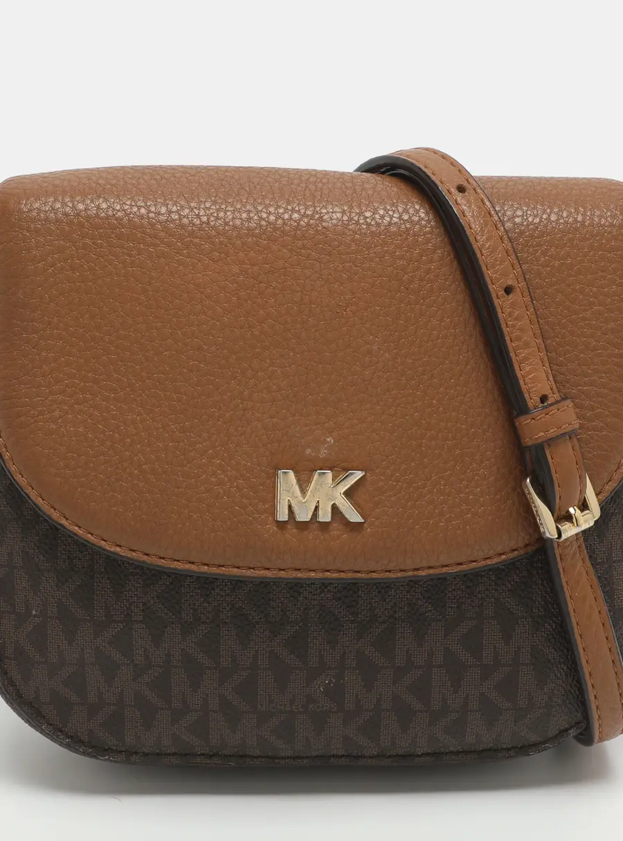 Michael Kors Mott Brown Signature Coated Canvas and Leather Crossbody Bag