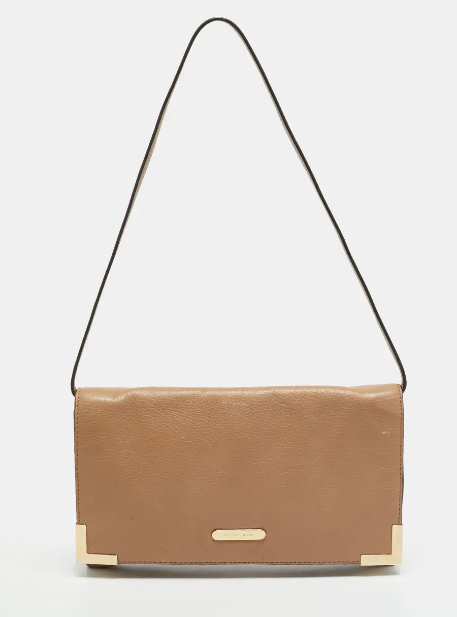 Michael Kors Frame Flap Beige Leather Shoulder Bag